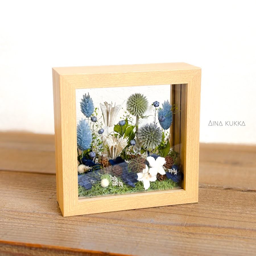 [ガラスフレームアレンジ]ブルーガーデン/プリザーブド×ドライフラワー